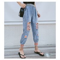 Quần jean rách ống bo lưng thun size bự dành cho 70Ký mặc