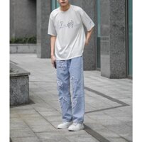 Quần jean rách tả tơi dáng baggy màu xanh đen ống suông rộng