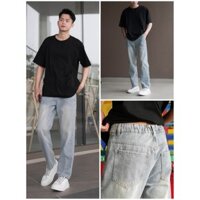 Quần jean rêu ống suông nam nữ unisex rộng lưng chun kéo khóa thời trang ponluxury freeship hà nội