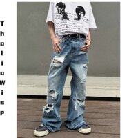 Quần jean rửa màu xanh nhạt ThaliaWisp Relaxed Fit với chi tiết đau khổ