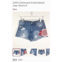 Quần jean short đùi ngắn rách thêu hoa Zra auth VNXK ripped floral embroidered jeans shorts zr xuất khẩu dư xịn