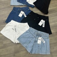 Quần Jean Short Nữ Xếp Ly Thân Viền Quần Ống Rộng Xòe Lưng Cao