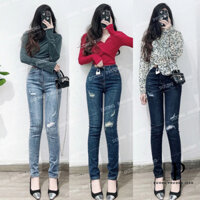 Quần jean skinny nữ co giãn lưng cao, quần jean nữ ống ôm wax rách kiểu phong cách duongphuongjean - QU124