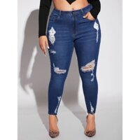 Quần jean skinny xanh wash rách big size lớn 75-90kg