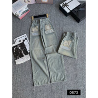 Quần Jean Suông Lưng Cao Ống Rộng Thêu KaKa trên túi kiểu