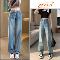 Quần Jean Suông Nữ Retro Wash Mèo Ống Quần Rộng, Quần jean nữ ống rộng, Quần bò nữ ống rộng