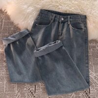 Quần Jean Suông Nữ Xanh Đá Lưng Cao Quảng Châu