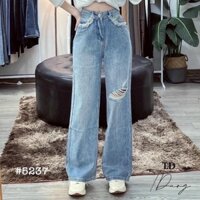 Quần Jean Suông Rách Đùi Túi Tua Rua