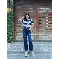 Quần jean suông rách đùi