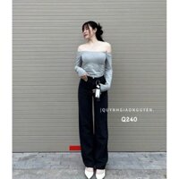 Quần jean suông trơn nữ màu khói hàng chuẩn