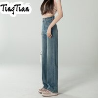 Quần jean TINGTIAN A97L398 36Z230909 080134 ống rộng phong cách Mỹ cổ điển thời trang 2023 dành cho nữ