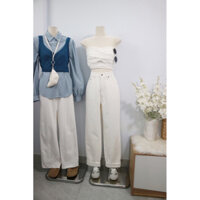 Quần jean trắng kem dáng baggy Nhật eo 66-67