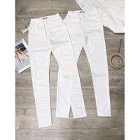 QUẦN JEAN TRẮNG LƯNG CAO CẮT RÁCH NGANG. VẢI MỀM .
