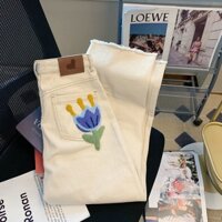 Quần Jean Trắng Lưng Cao Dáng Rộng Thời Trang Mùa Xuân Mới 2022 Cho Nữ