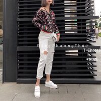 Quần jean trắng rách gối