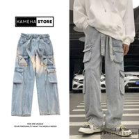 Quần Jean Túi Hộp Nổi Nam Nữ Form Rộng Kameha Store Màu Xanh - KMHQ06