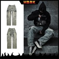 Quần jean túi hộp ống rộng hiphop nam nữ HBRK 8087