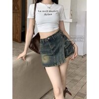 Quần jean váy dáng ngắn tà đắp chéo phối túi 1 bên siêu thời trang