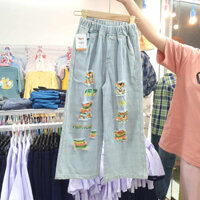 Quần jean wax rách sành điệu bé gái, Quần jean dài cá tính cho bé gái