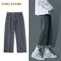 Quần jean xám đen, quần baggy nam nữ form suông ống rộng