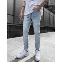 Quần Jean Xanh Bạc Dáng Ôm Slim Fit Ống Côn Vải Mịn Ít Phai Màu Không Bai Gião