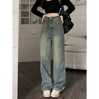 Quần jean xanh cổ điển cơ thể hình quả lê hơi béo khi mặc quần ống rộng eo cao