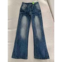 Quần jean xanh giặt cổ điển giảm béo mùa xuân dành cho nữ, quần ống rộng và mỏng và hẹp