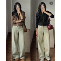 QUẦN jean xanh nhạt màu retro vintage ống rộng xuông dài