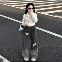 Quần Jean Xuông Dài Nàu Đen Ombro Siêu Ngầu Dành Cho Bé Gái