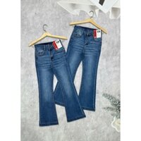 Quần jeans 9 tấc nữ ống loe nhẹ màu xanh