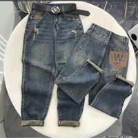 QUẦN JEANS BAGGY CẠP LƯNG CAO MẶT TRƯỚC PHỐI RÁCH XƯỚC CHẤT JEANS COTTON MỀM MỊN JEANS QC CAO CẤP NỮ 2412