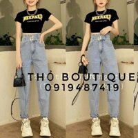 Quần jeans baggy Hàn Quốc dài T.JEANS xuất xịn lưng cao 6 cúc vàng đồng