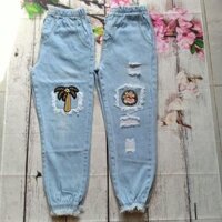 Quần jeans baggy lưng thun rách tua rua