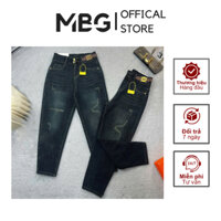 Quần Jeans Baggy MBG Dáng Lỡ Không Phai Màu, Quần Nữ Rách Gối Lưng Cao, Quần Bò Nữ Cạp Cao Đẹp Basic Hàng Xịn