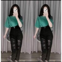 QUẦN JEANS BAGGY NỮ ĐEN RÁCH NHIỀU SHE JEAN SHOP Pants Women
