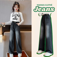 Quần jeans bé gái ống rộng lưng cao MANGO quần bò nữ màu đen dáng suông cao dưới 1m7