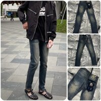 Quần Jeans bụi rách gối zip chân form slimfit chất denim co dãn [ảnh thật]