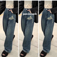 QUẦN JEANS Cạp Trễ Ống Rộng SUÔNG SML DÂY THỪNG THẮT LƯNG Nữ