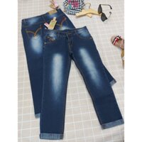 Quần jeans dài bé gái xanh đậm wash VN 348
