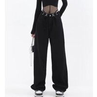 Quần jeans dài cạp cao dáng thụng, quần dài jeans unisex_R24