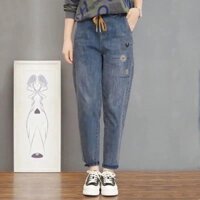 Quần Jeans Dài Lưng Thun Cột Dây Phong Cách retro Thời Trang Xuân Thu Mới Cho Nữ