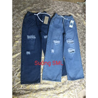 Quần Jeans dài lưng thun ống rộng