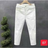 Quần Jeans Dài Nam Trắng Rách Có Túi - Chất Jean Dày Dặn Cao Cấp Co Giãn Tốt - Menswear