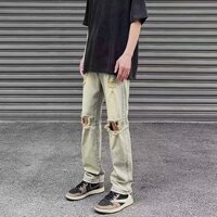 Quần Jeans Dài Phối Vết Rách Thời Trang Dành Cho Nam