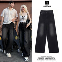 Quần Jeans Dài Wash NQ30 Ống Rộng Cạp Cao Tôn Dáng Nam Nữ Unisex - Hàng mới về