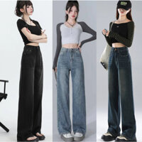 Quần Jeans Dài Wash Ống Rộng Cạp Cao Tôn Dáng Nam Nữ Unisex, Quần Bò Ống Rộng Suông Nữ Màu RETRO Siêu Xinh