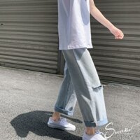 Quần Jeans dáng suông Quần nam ống rộng rách gối SANVADIO thời trang năng động cá tính