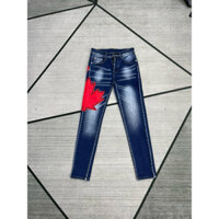 quần jeans đê quy xanh thêu lá phong 4 cúc