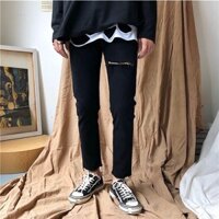 Quần Jeans Đen Nam Rách Cá Tính , Quần Bò Form Dáng Skinny , Vải Co Dãn , Phong Cách Hàn Quốc -