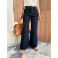 Quần jeans denim màu xanh đậm vintage, cạp cao, dáng rộng, dáng suông, ống rộng SN6981